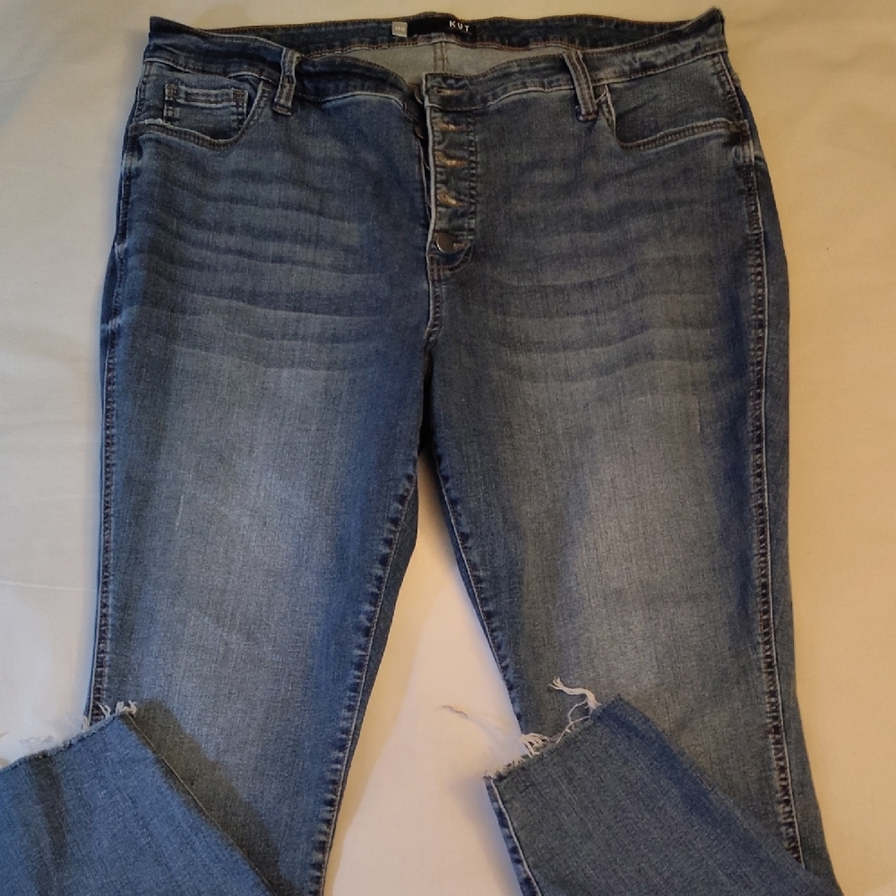 Kut from the Kloth High Rise Fab Ankle Skinny Blue Jeans EUC Button Fly 18W
